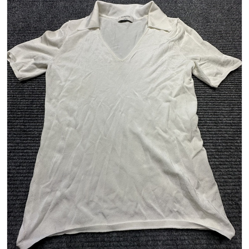 Babaton Shirt Womens Small Collared Short Sleeve Knit Pullover Rayon Blend Top